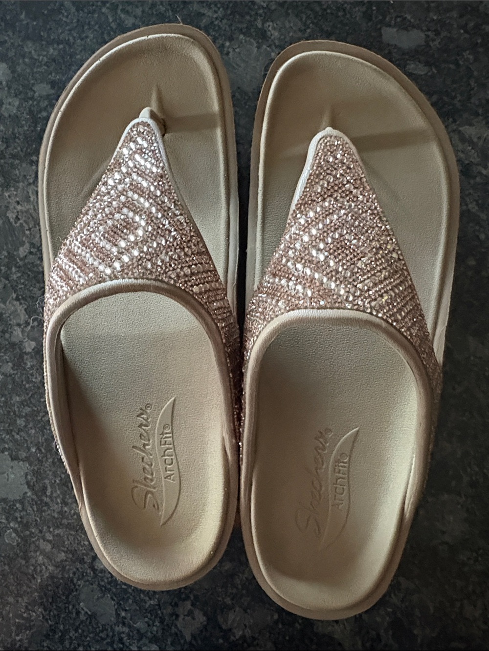 Skechers Arch Fit Rose Gold Beaded Toe-Post Slides